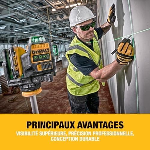 DEWALT Laser en croix vert XR 12V 3x360°chargeur batterie 2Ah DCE089D1G-QW pour professionnel chantier électrique