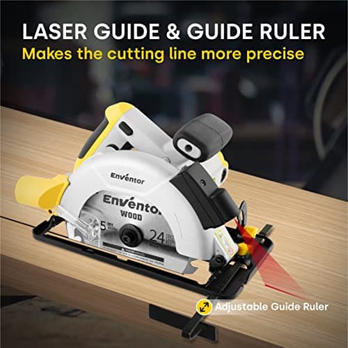 ENVENTOR Scie Circulaire 1200W, Guide Laser, Lame 185mm, Bois Métal Plastique