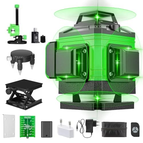 Niveau Laser Autonivelant Lazer Niveaux Vert 4 x 360° IP54 Waterproof (2 x 2600 mAh Batteries) Bosch Telecommande Trépie — 16 Lignes