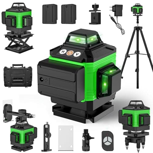 Niveau Laser 4D 16 Lignes Autonivelant Niveau Laser Vertical Horizontal Batteries Rechargeables 2600mAh (A) — A+avec Trepied+box
