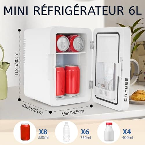 Mini Frigo Citybee 6L Portable Blanc pour Chambre/Voiture/Bureau/Camping Silencieux 230V/12V