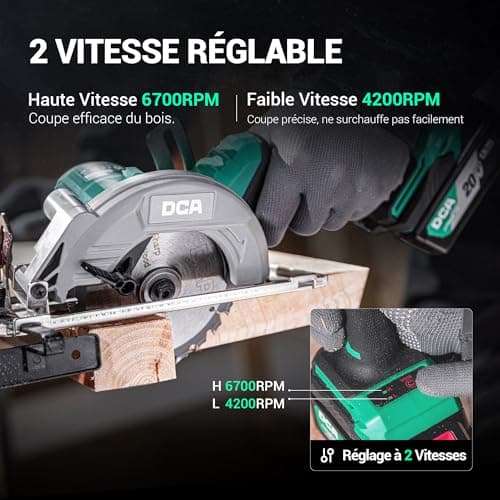 DCA Scie Circulaire Mini Sans Fil 20V 4,0Ah 6700/4200 RPM 3 Lames Ø125mm Rail Guide Profondeur 45/33mm Bois Plastique PV