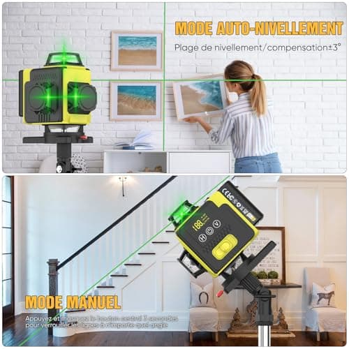 Niveau laser autonivelant 360° 4d 16 lignes laser X 4, batterie extérieure, télécommande, trépied
