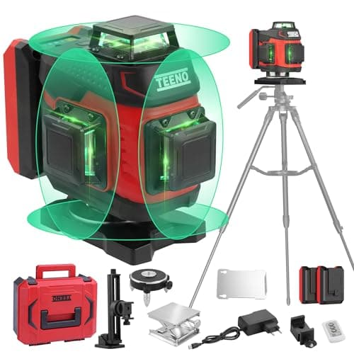 TEENO Niveau Laser Autonivelant vert 4D, Batterie Rechargeable 4800 mAh x 2, Affichage Numérique LCD et Télémètre — boîte en plastique