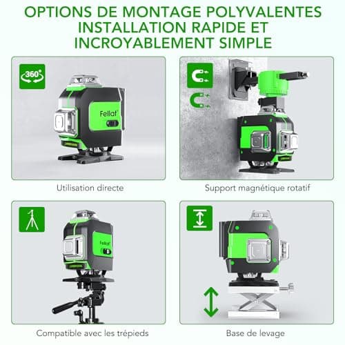 Laser FELLAT Autonivelant 4D 16 Lignes pourChantier avec Base de Levage et Batterie Réchargeable