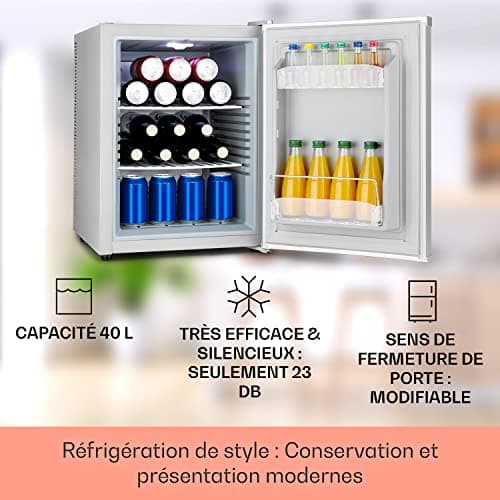 KLARSTEIN Petit Frigo de Chambre Silencieux 5-15°C pour Cosmétique et Boissons, Étagères Réglables, Camping