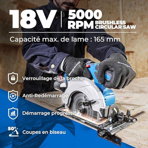 Tronçonneuse circulaire sans fil Dong Cheng Ø165 mm - 5000 RPM - Coupe profonde en bois - Guide rail inclus - Idéale pou