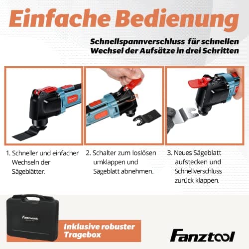 Outil multifonctions FANZTOOL sans fil 20V avec moteur EC pour professionnels, LED, 6 vitesses, Couper, Sculpter, Percer