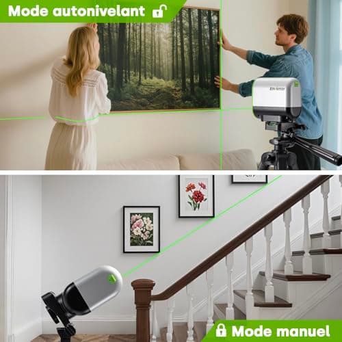 ENVENTOR Niveau Laser Vert Autonivelant 360 Rotatif, Mode Pulsé, 50M Étendue, USB Charge, Ligne Laser Croix/Horizontale