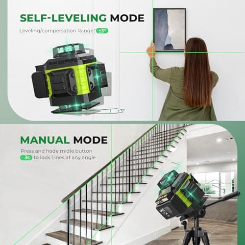 Laser Niveaux Autonivelant 360° x 4 x Télécommande x 2 x Batterie x Niveau Automatique x Support Rotatif x Mode Pulsé x