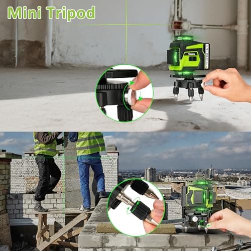 Laser à nivellement 4 x 360 °, autonomieux, pour travaux professionnels, 16 lignes de lasers vertes, avec 2 piles batter