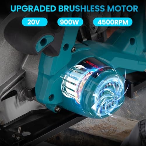 ONEVAN Scie circulaire sans brosse 1000W 4500RPM, 2 batteries, 0-45° 185mm, bois, métal, plastique, PVC