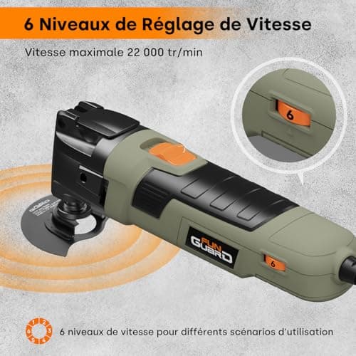 Outils Multifonctions Oscillants 300W, 6 Vitesses Variables 15000-22000RPM, 30 Accessoires pour Couper, Poncer, Gratter,