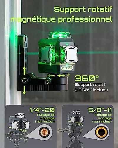 LasGoo Niveau Laser Auto-Nivelant 360°x3 - Batteries Rechargeables - Idéal pour la Construction et les Professionnels -