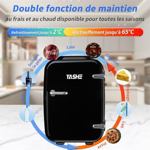 YASHE Mini Frigo de Chambre Thermoélectrique, 4 Litres pour Boissons, Bureau et Voiture, Noir