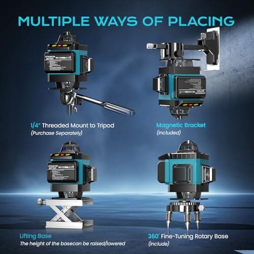 Lazer Niveaux 4D 16 Lignes Laser x 360° Autonivelant Extérieur | Batterie 2 x Pulsé | Nivellement Automatique | Support