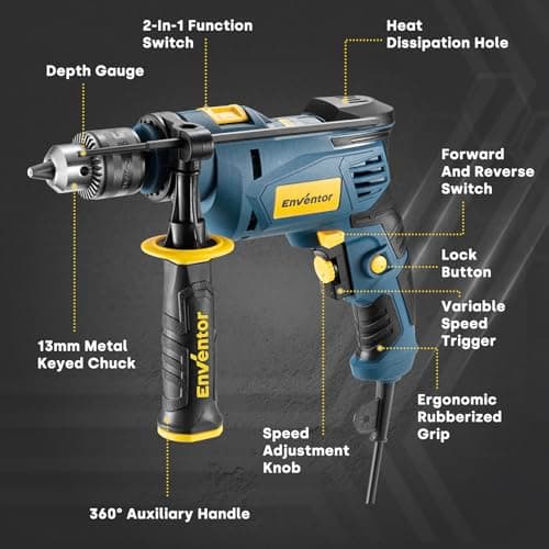 Perceuse à percussion Enventor 750W pour Béton et Métal