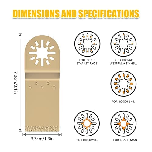 Lames de scie oscillantes diamantées Lot de 4 - Outil multifonction en métal - Changement rapide