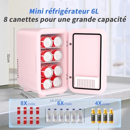 YASHE Mini réfrigérateur 6 litres thermoélectrique, pour dormeuses/voitures, soins de la peau, rose