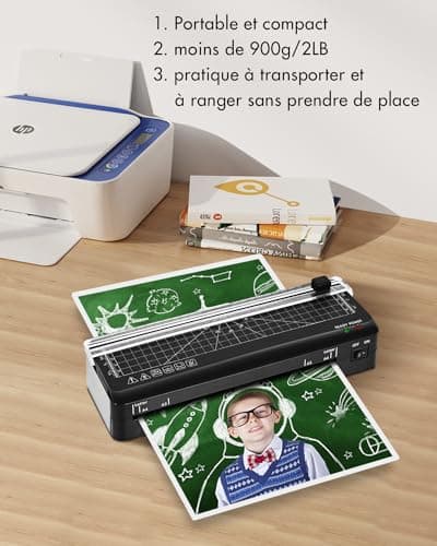 Plastifieuse thermique A4 réchauffement rapide, coupe-papier intégré, portable pour maison bureau ecole