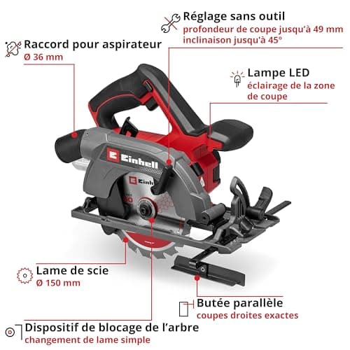Scie circulaire portative Einhell TE-CS 18/150-2 Li-Solo Power X-Change pour professionnels (portable, 18 V, lame Ø 150