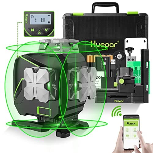 Niveau laser Huepar S04CG Bluetooth 4x360° Auto-Nivelant Horizontale/Verticale Télécommande & Étui de Transport