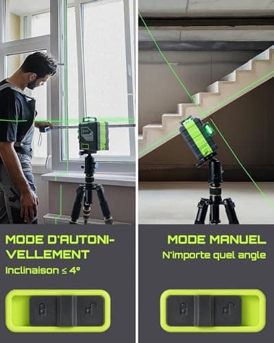 Niveau Laser LasGoo LG-3DMAX Vert Auto-Nivellant 3x360° | Batteries Lithium Rechargeables | Étui Rigide