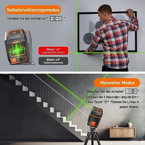 Niveau laser auto-nivelant 100 pieds avec lignes croisées vertes et mode manuel pour suspension d'images et construction