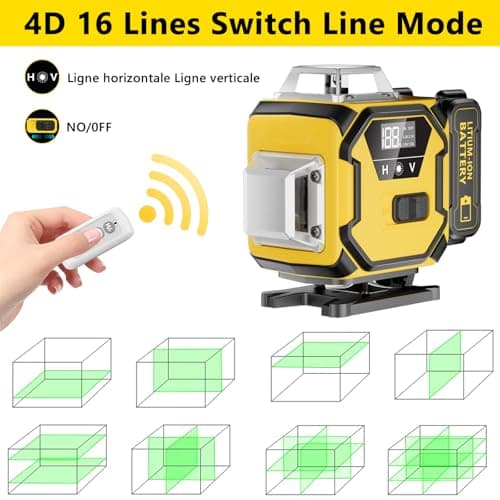 Lazer Niveaux Autonivelant 360° x 4, 2 x Batterie, Nivellement Automatique, Support Rotatif - Lazer Niveaux 4D Autonivel