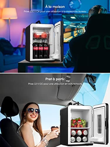 NORTHCLAN Mini Frigo de Chambre Électrique 15L/21 Canettes ECO Mode pour Voiture et Chambre Glacière Portable Silencieus