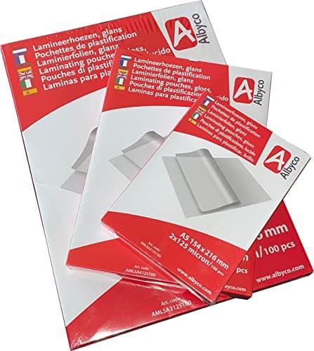 Albyco Pochettes de Plastification A4 - Épaisseur 160 Microns Brillant - Paquet de 100 Pièces pour Archivage - Feuille P