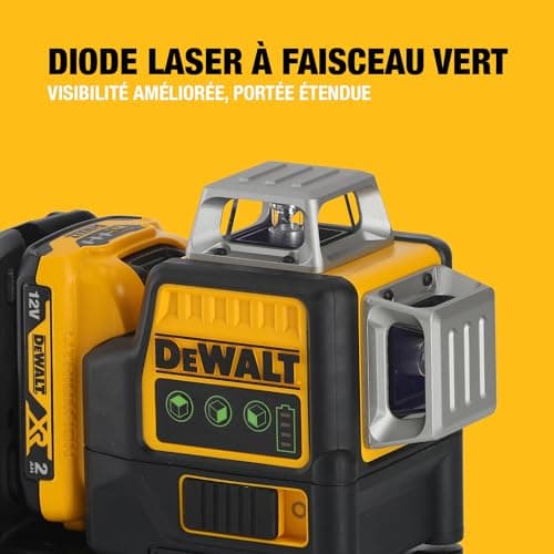 DEWALT Laser en croix vert XR 12V 3x360°chargeur batterie 2Ah DCE089D1G-QW pour professionnel chantier électrique