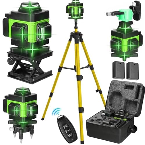 Niveau Laser Autonivelant Lazer Niveaux Vert 4 x 360° IP54 Waterproof (2 x 2600 mAh Batteries) Bosch Telecommande Trépie