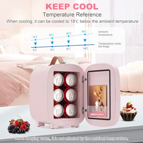 Enventor Mini Frigo 4L/6 canettes | Refroidisseur et réchauffeur | Chambre | Voiture | Cosmétiques | LED | Rose
