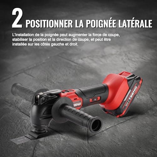 TEENO outil multifonction oscillant sans fil 20V, brushless, 6 vitesses variables, chargeur included, angle oscillant 4°