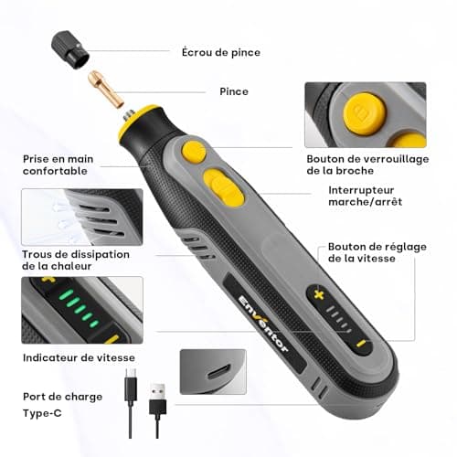 Enventor 4V Outil Rotatif Multifonction - Perceuse sans Fil Électrique, 2 000 mAh, 5 Vitesses, 25 000 RPM, 104 Accessoir