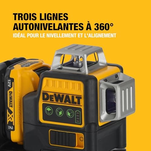 DEWALT Laser en croix vert XR 12V 3x360°chargeur batterie 2Ah DCE089D1G-QW pour professionnel chantier électrique