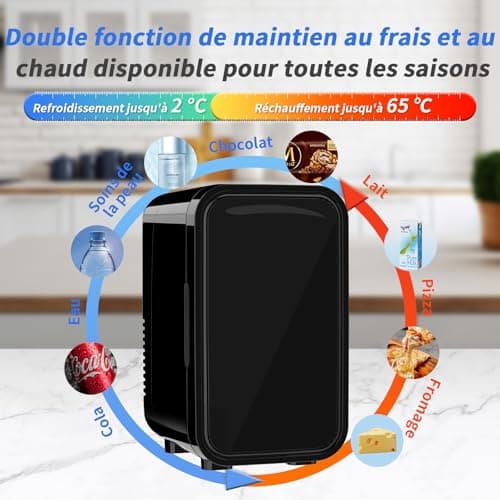 YASHE Mini réfrigérateur, 6 litres/8 canettes, réfrigérateurs thermoélectriques portables, pour bureau, voiture, noir
