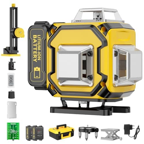 Lazer Niveaux Autonivelant 360° x 4, 2 x Batterie, Nivellement Automatique, Support Rotatif - Lazer Niveaux 4D Autonivel