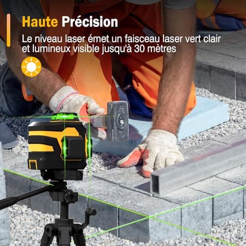 Niveau Laser Autonivelant vert 3D Niveau Laser 3x360° Batterie Rechargeable 5200mAh Line Ligne Laser Verticale et Horizo