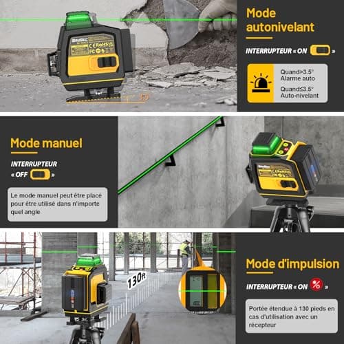 SAVSEC Laser Niveau 360° SAVSEC Laser Chantier 4D 16 Lignes Laser, Luminosité Réglable, Télécommande, Batterie Rechargea