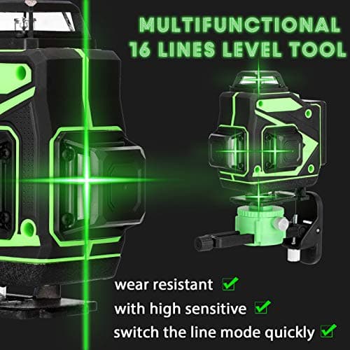 Niveau laser autonivelant 360° laser vert 4D 16 lignes, batterie rechargeable 2*2400mAh, télécommande APP mobile
Niveau
