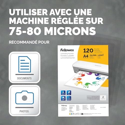 Fellowes 120 pochettes de plastification A4 brillantes, 120 pochettes - Idéales pour documents et photos - Exclusivité A