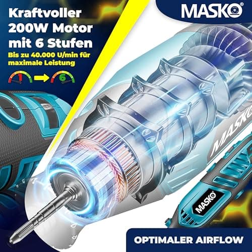 MASKO® outil multifonction puissant 200 W avec vitessevariable 10 000 à 40 000 tr/min Outil rotatif Mandrin à serrage ra
