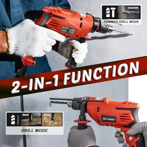 ENVENTOR Perceuse à percussion Filaire 900W pour Béton, Métal et Bois - Fonction 2 en 1 0-3000 tr/min - 36 Accessoires i