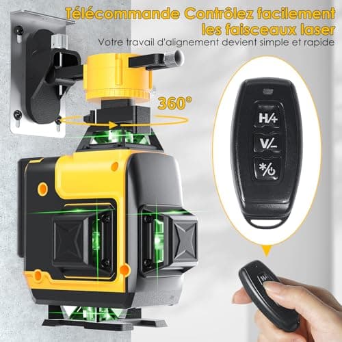 Niveau Laser FELLAT 4 x 360° Vert 4D 16 Lignes Autonivelant Mode Pulsé 2 Batteries Rechargeables Télécommande Magnétique