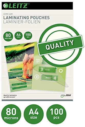 Leitz Pochettes de plastification brillantes 80 microns A4 100 pièces Haute qualité pour toute plastifieuse chaud A4 et