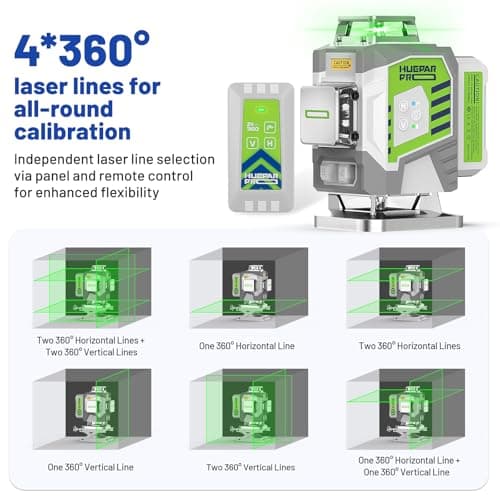 Huepar Pro Niveau Laser Auto-Nivellement Haute Précision 4D - Support Multifonctionnel - 4 * 360 Étui Rigide ZK04CG