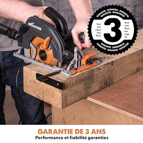 Tronçonneuse circulaire Evolution Power Tools - Multi-matériaux - Coupe le bois, le plastique, le métal - Biseau de 0° à