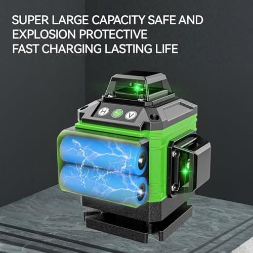 Niveau laser 4 x 360° Verte avec Autonivelant et 2 Batteries rechargeables 2600 mAh